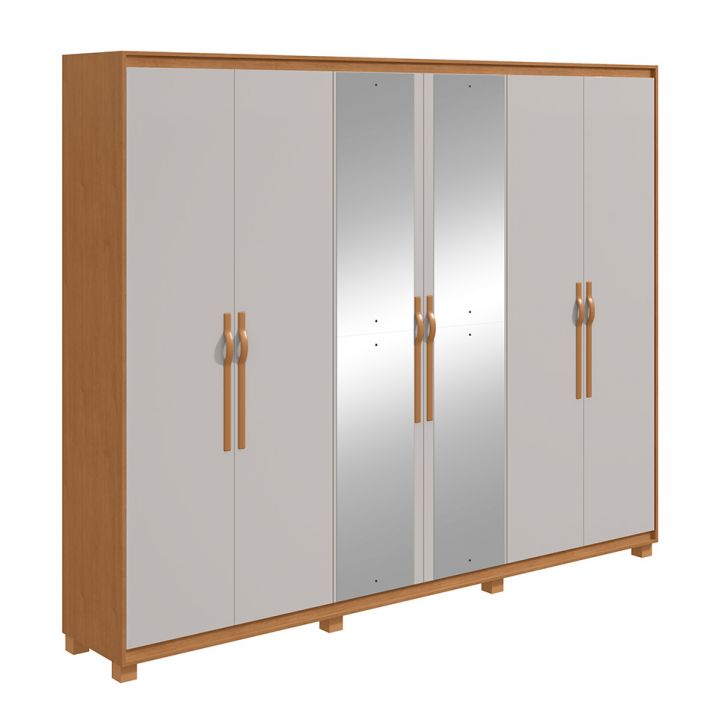 Guarda-roupa Casal Com Espelho E Pés Suavitá 6 Portas 6 Gavetas Amêndoa Clean E Off White