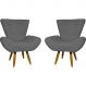 Kit 2 Poltronas Decorativas Reforçadas Para Sala Emilia Suede Cinza Pé Castanho - Clique E Decore