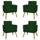 Kit 4 Poltronas Decorativas Reforçadas Para Sala Nina Com Base Suede Verde Pé Castanho - Clique E Decore