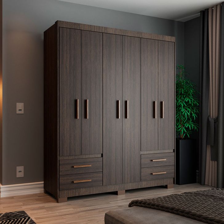 Guarda-roupa Casal Primacy 6 Portas 4 Gavetas Capuccino Wood