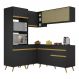Armário de Cozinha Completa de Canto Veneza Multimóveis V2063 Preto/Dourado