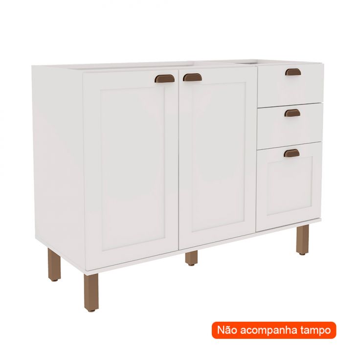 Balcão De Cozinha Iluminata 2 Portas 3 Gavetas Branco 120 Cm