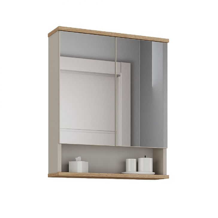 Armário de Banheiro com Espelho 2 Portas Nude e Carvalho