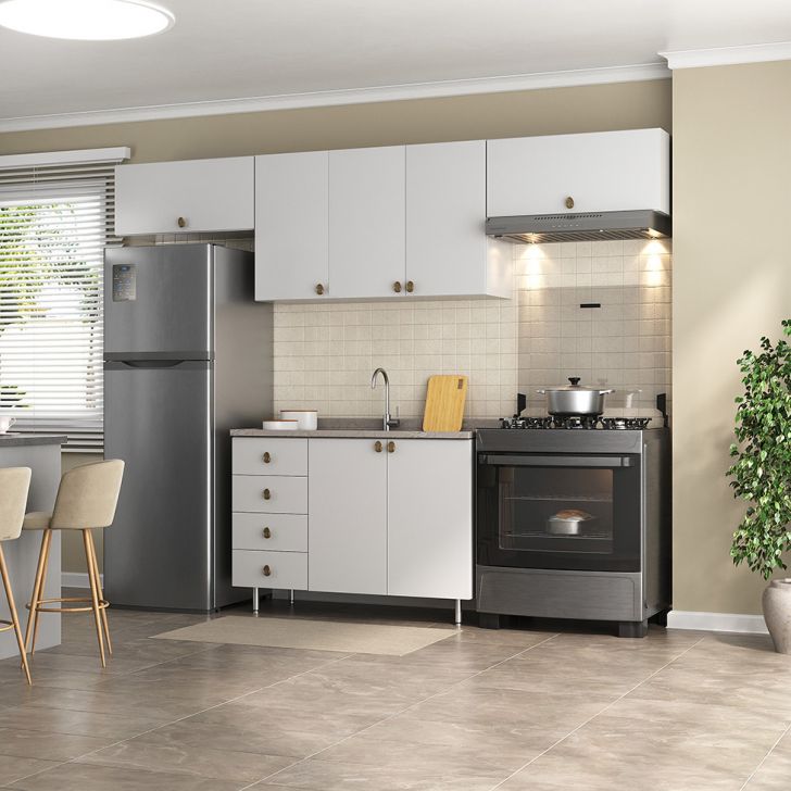 Cozinha Compacta Maranello 100% MDF 7 Portas 4 Gavetas Branco