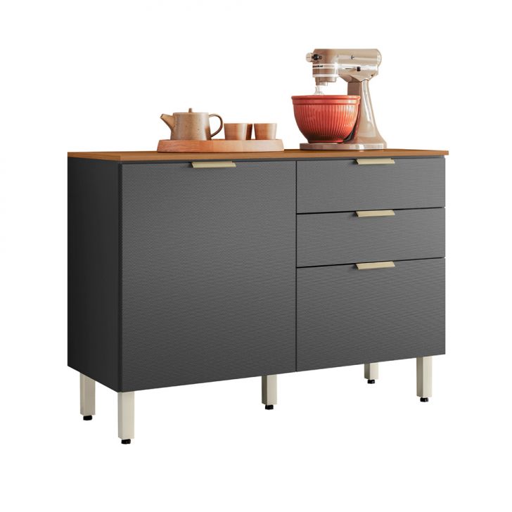 Balcão de Cozinha Alba com Tampo 2 Portas 2 Gavetas Amêndola e Grafite