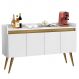 Aparador Buffet Retro Branco Mel Com 4 Portas Com Pés 1,60x0,81 para Sala De Estar Jantar Luxo Gd