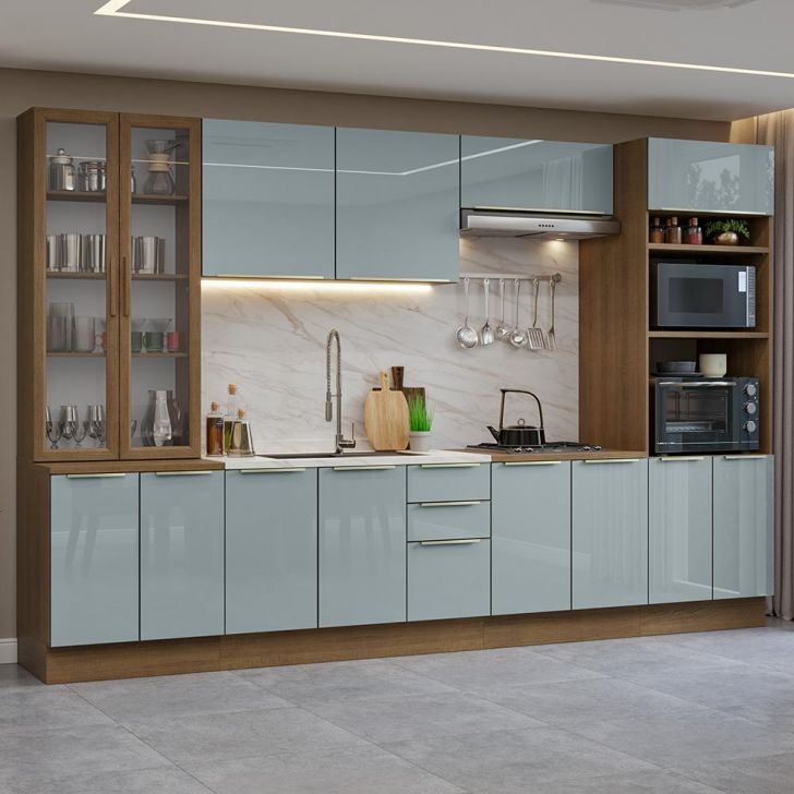 Armário de Cozinha Completa 340cm Rustic/Cinza Lux Madesa 02