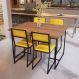 Conjunto Mesa de Jantar Retangular Imbuia 4 Cadeiras Riviera Industrial Preto Estofado Amarelo