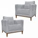 Kit 2 Poltronas Decorativas Pés em Madeira Tarantino Linho Cinza Rustico G63 - Gran Belo