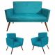 Kit Namoradeira Com 02 Poltronas Decorativa Nina Suede Azul Turquesa - DS Estofados