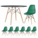 Mesa redonda Eames 120 cm + 6 cadeiras Eiffel DSW Mesa preto com cadeiras verde escuro