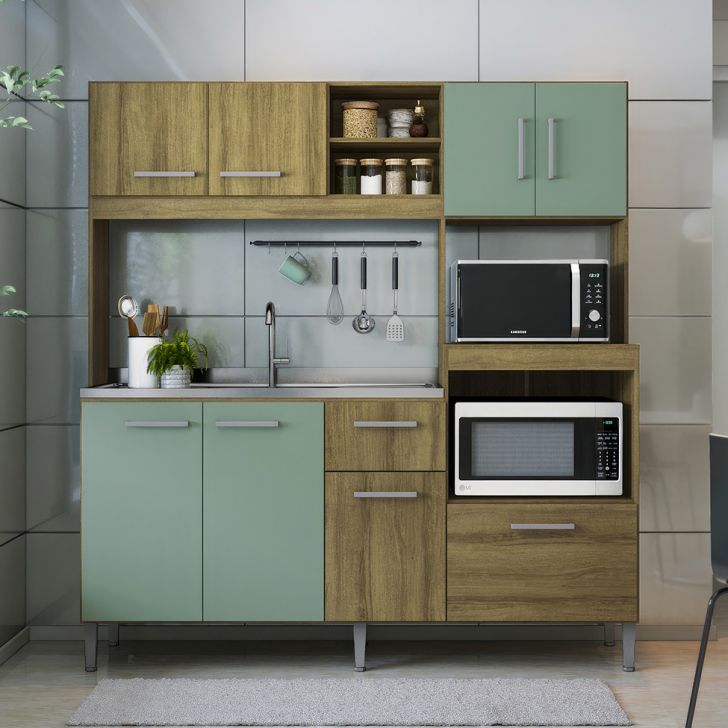 Cozinha Compacta Jasmin 8 Portas 1 Gaveta Dakar e Verde