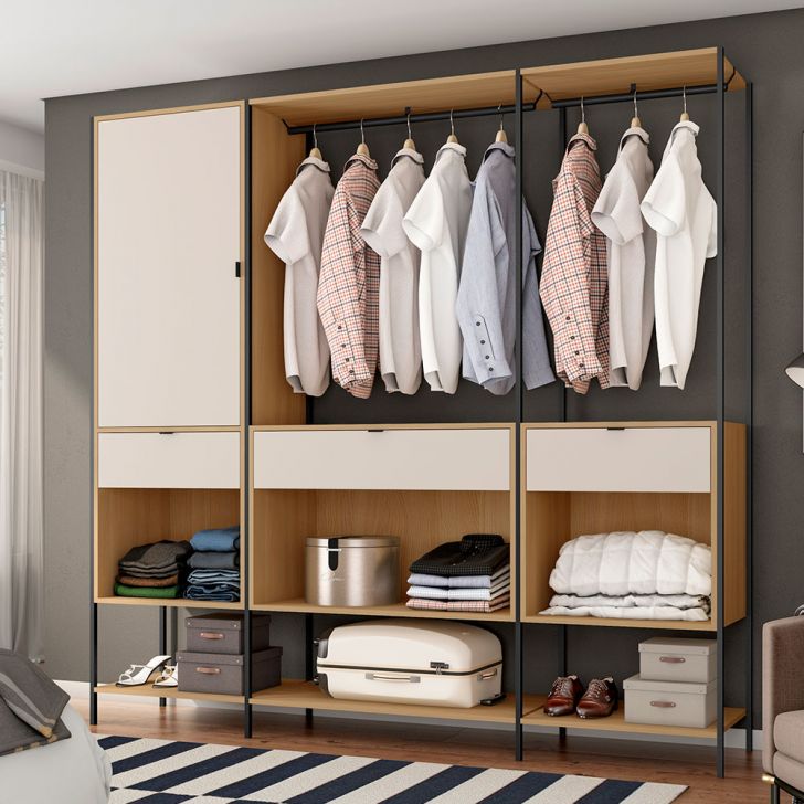 Guarda-roupa Closet Modulado Maverick 1 Porta 3 Gavetas Carvalho E Off White 206 Cm