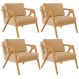 Kit 04 Poltronas Decorativa Para Sala Pietra Estrutura De Madeira L02 Linho Bege Escuro - Lyam Decor