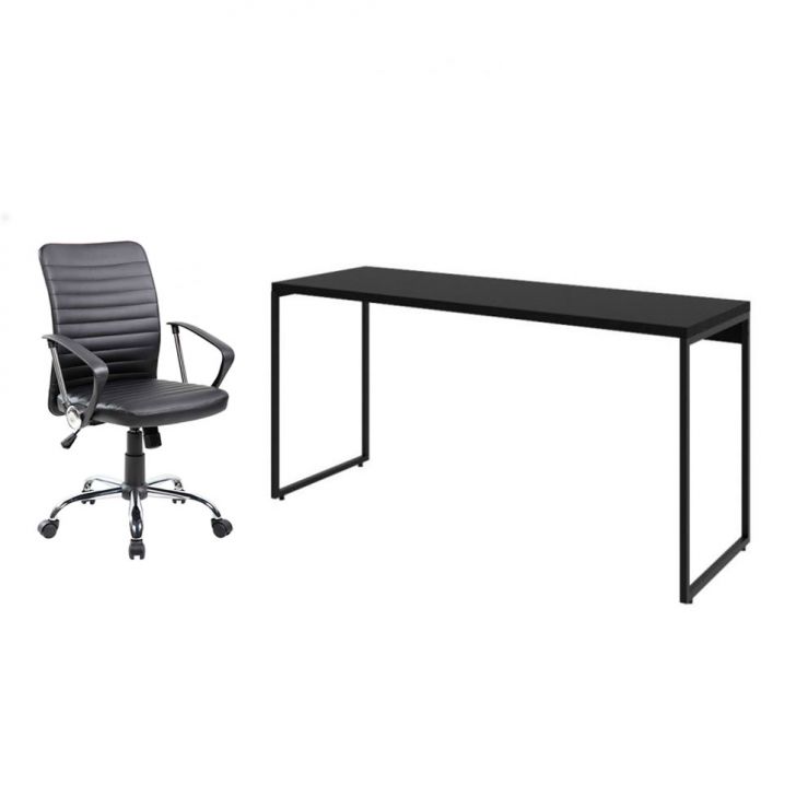 Conjunto de Mesa Studio 150 cm com Cadeira de Escritório Diretor Giratória Oslo Preta