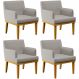 Kit 04 Poltronas Decorativas Sala De Estar Base Mel Beatriz W01 Linho Bege - Lyam Decor