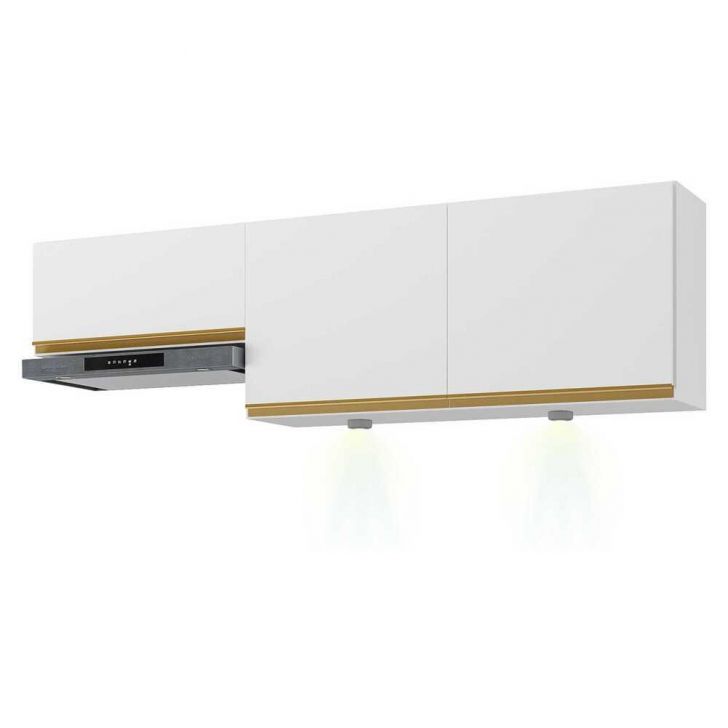 Kit 2 Armários de Cozinha Aéreos 3 Portas com Leds Veneza Multimóveis MP2146 Branco/Dourado