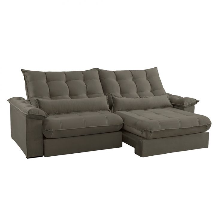 Image of Sofá 5 Lugares Retrátil E Reclinável Aruba Veludo Cinza 290 Cm PLA-MO895UP41QVAMOB