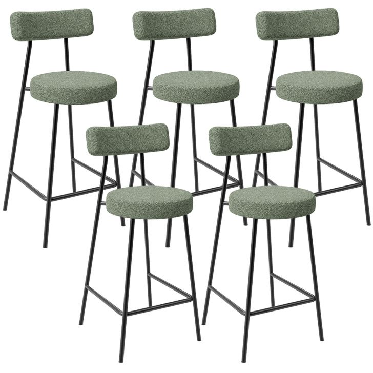 Kit 05 Banquetas Baixa Para Cozinha Sala De Jantar Bar Bancada Milão L02 Bouclê Oliva - Lyam Decor