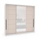Guarda-Roupa Casal com Espelho Lisboa 3 Portas 4 Gavetas Branco e Creme