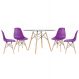 Mesa redonda Eames com tampo de vidro 120 cm + 4 cadeiras Eiffel DSW Roxo