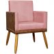 Poltrona Decorativa Para Sala Recepção Manicure Consultório Cadeira Lis Corino Peroba e Suede Rosê