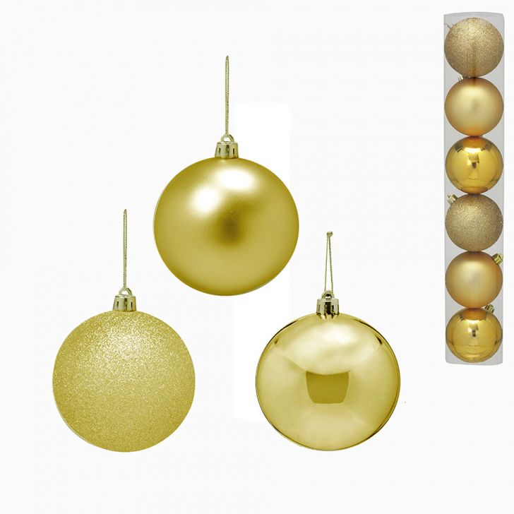 Kit com 6 Bolas Decorativas para Árvore de Natal Espressione Christmas I Dourado 8x7 cm