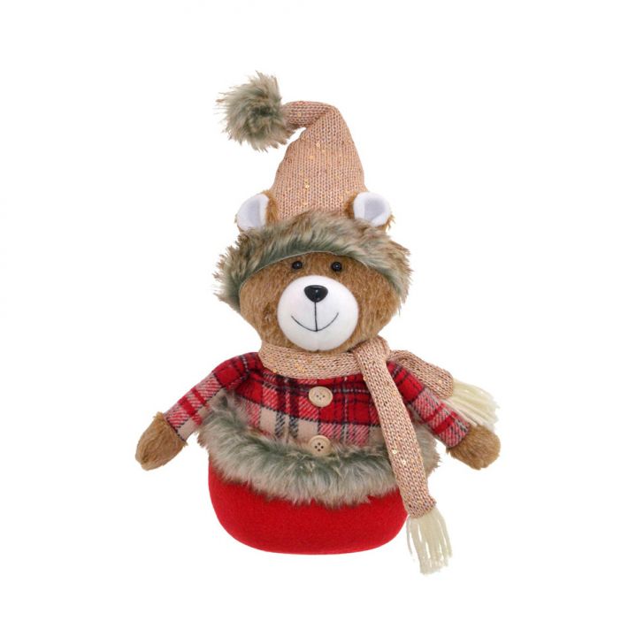 Enfeite Natalino Espressione Urso Vermelho e Marrom 34 cm