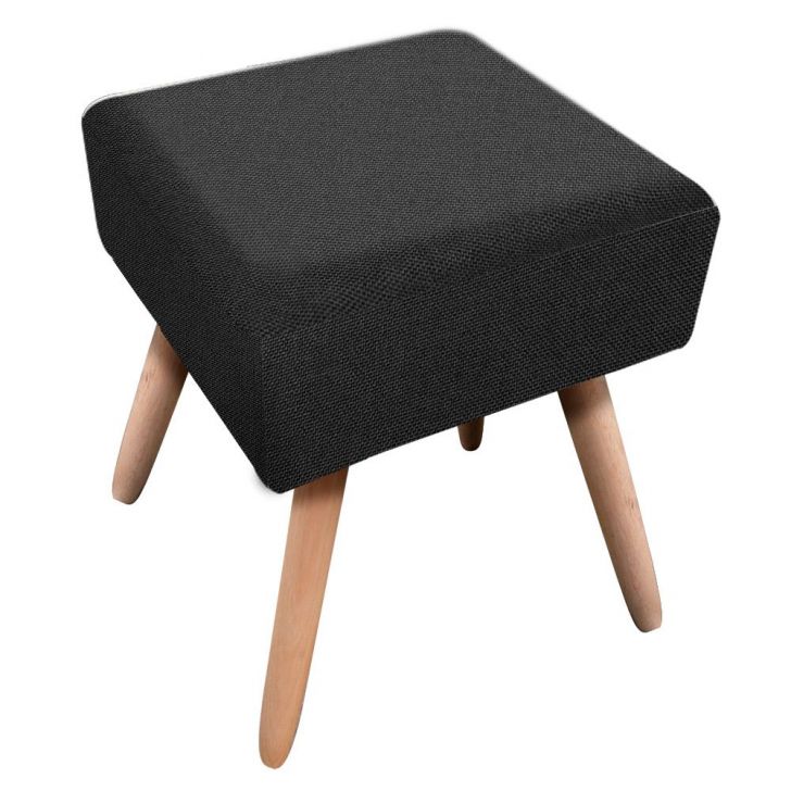 Puff Ibiza Quadrado Linho Preto A79 Pés Palito Natural D'Rossi