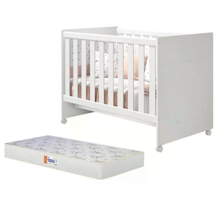 Berço Mini Cama Katatau Flex Branco Brilho com Colchão D18 de 10cm - Reller Móveis