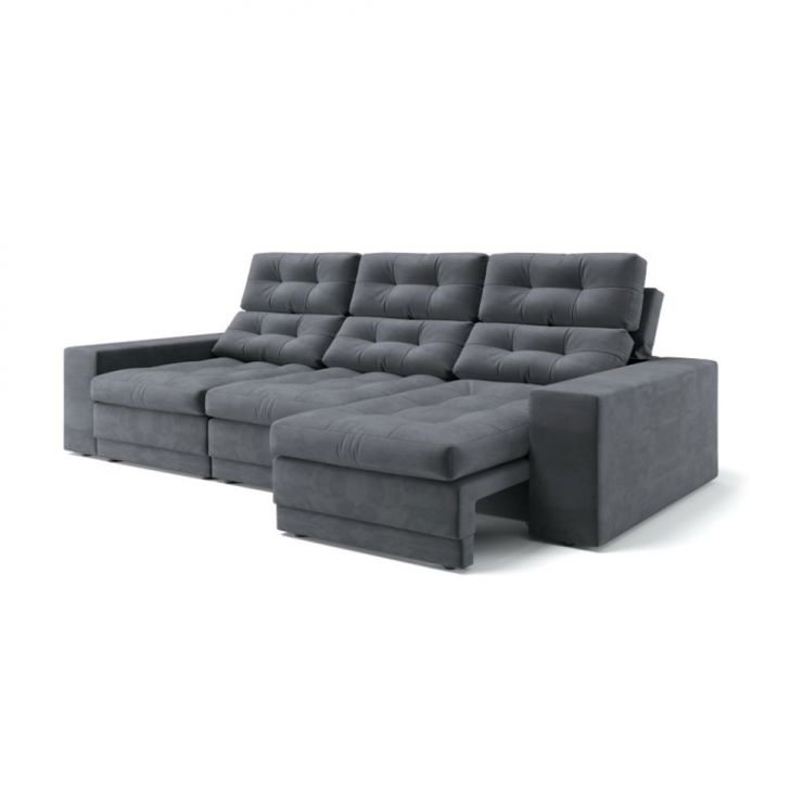 Sofá 3 Lugares Retrátil E Reclinável Baden Suede Grafite 230 Cm