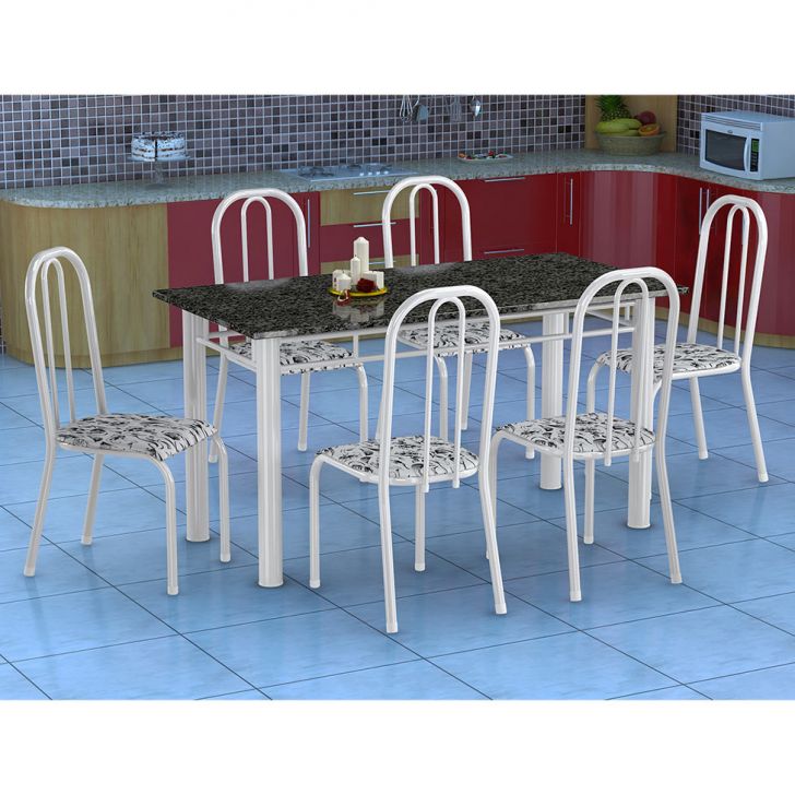 Conjunto De Mesa Granada Com 6 Cadeiras Madri Branco E Floral Gr