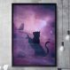 Quadro Decorativo Abstrato Silhueta Gato e Borboleta-24x34Cm