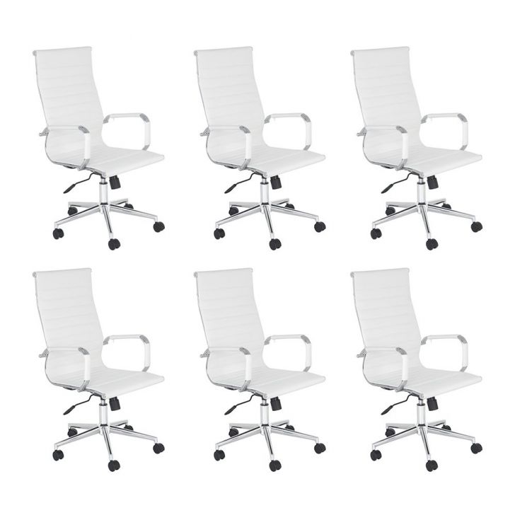 Kit 6 Cadeiras escritório Esteirinha Diretor Home office - Branco
