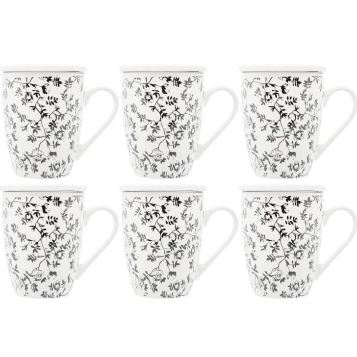 Conjunto de 6 Xícaras de Chá 310ml de Porcelana com Infusor