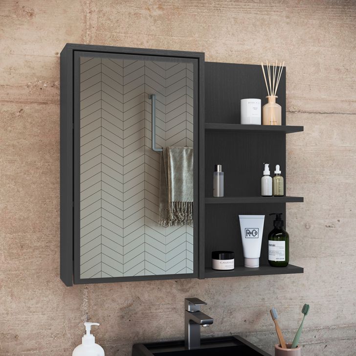 Armário de Banheiro com Espelho Paula 1 PT Grafite