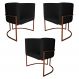 Kit 3 Poltronas Decorativa Luana Base Bronze PU Preto - Montanaris Decor