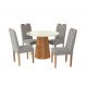 Conjunto de Mesa de Jantar Redonda com Tampo de Vidro Off White e 4 Cadeiras Jade Bouclé Cinza e Eucalipto