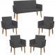 Kit Namoradeira + 4 Poltronas Decorativas Para Sala Nina Suede Cinza Pé Castanho - Clique E Decore