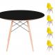 Conjunto Mesa Eames Eiffel DSW Redonda Preta 90cm + 4 Cadeiras Eames DSW - Amarela