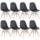Kit 8 cadeiras estofadas Charles Eames Eiffel Botonê com pés de madeira clara Preto