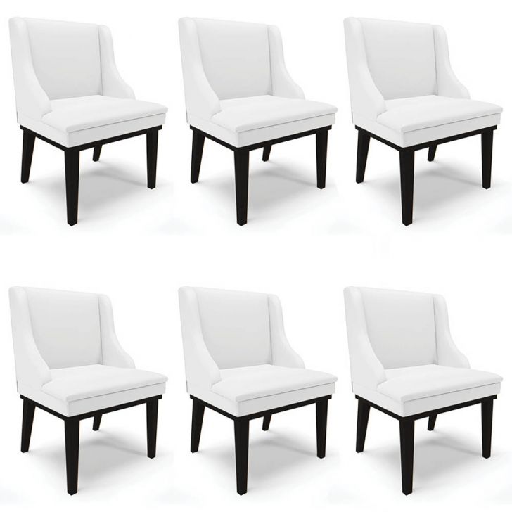 Kit 6 Cadeiras Estofadas Sala de Jantar Base Fixa de Madeira Preto Lia Sintético Branco - Ibiza