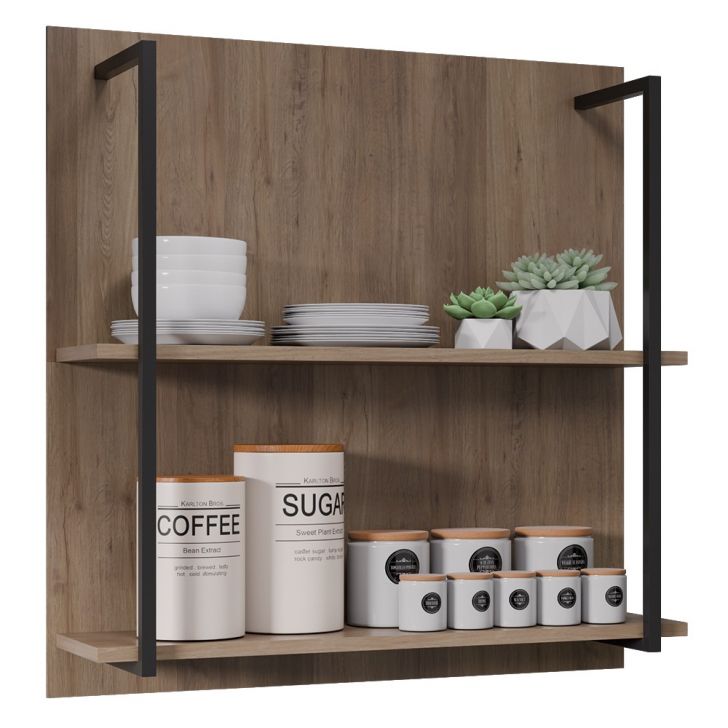 Prateleira Industrial Cozinha Dupla com Painel Flora Z34 Freijó - Mpozenato