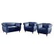 Conjunto Realeza Sofá com Poltronas Chesterfield Decoração Sala Recepção - Suede Azul Marinho