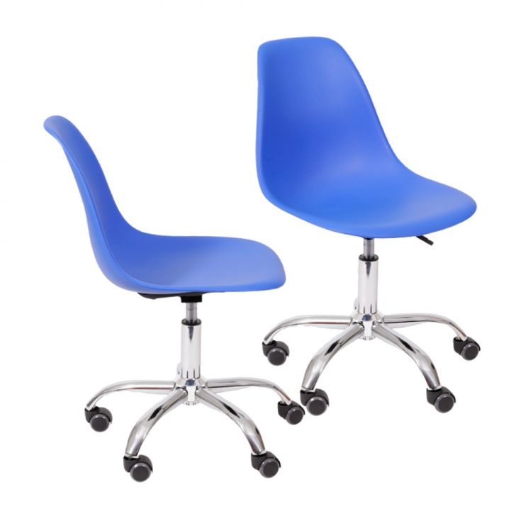 Conjunto com 2 Cadeiras DKR com Rodízios Azul Escuro e Cromado