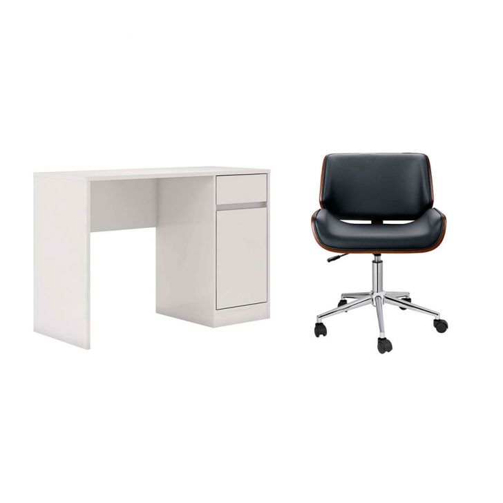 Conjunto de Mesa Morada 1 PT 1 GV Branca com Cadeira de Escritório Diretor Giratória Lauren Preta