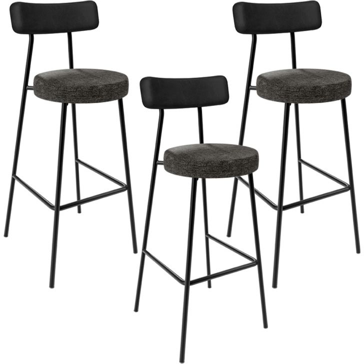 Kit 03 Banquetas Alta Bar Cozinha Sala De Jantar Milão L02 Couríssimo Preto Linho Chumbo - Lyam Decor