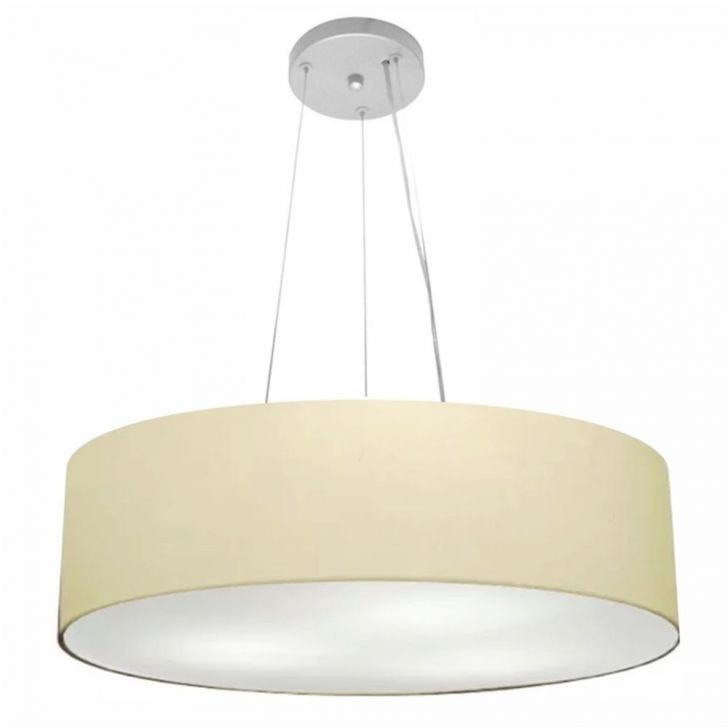 Pendente Cilíndrico Md-4029 Cúpula em Tecido 60x15cm Algodão Crú - Bivolt