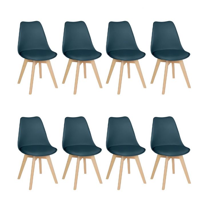 Kit 8 cadeiras jantar cozinha Leda Eames com assento estofado Turquesa