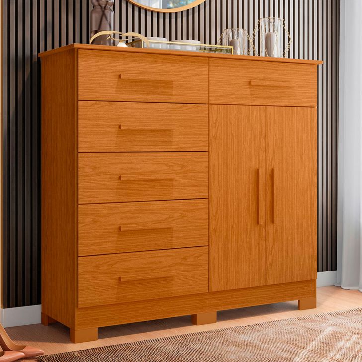 Cômoda Xangai 2 Portas 6 Gavetas Cinamomo